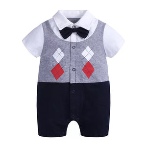 Short-sleeved with a tie/bow tie design 3-6 Month