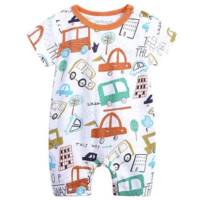 Romper short sleeve Orange Mixed Cars Print 3-6 Month