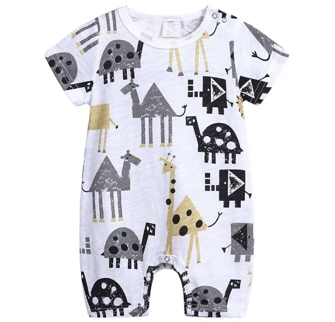 Romper short sleeve White/Grey Wild Animal Print  3-6 Month