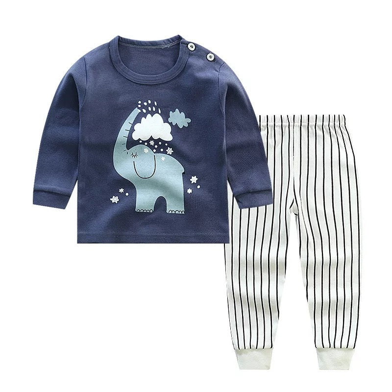 Long Sleeve Elephant Graphic Two Pieces